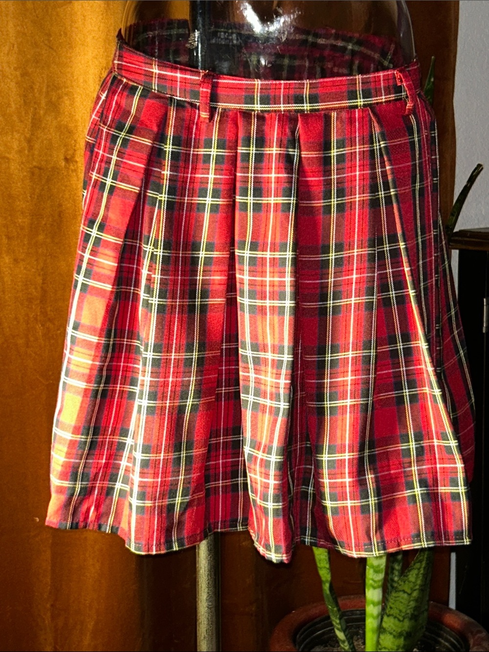 Red Plaid Pleated Circle Skirt for Women